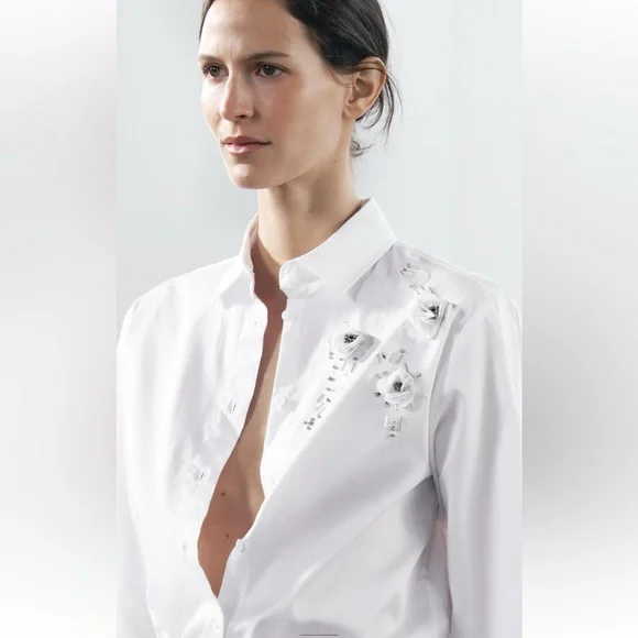 sale New Zara jewel flower shirt ZW collection - Picture 2 of 4